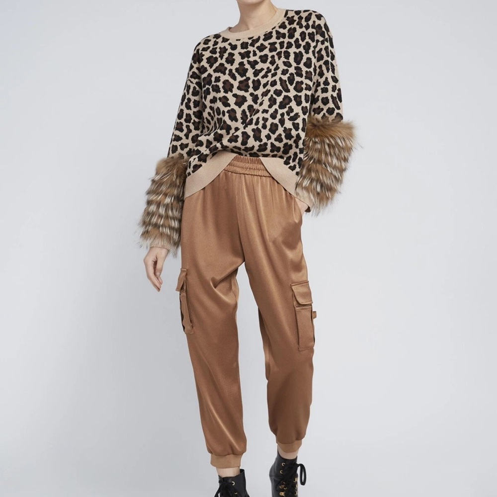Alice + Olivia Shiela Leopard and Fur Sweater NWOT
